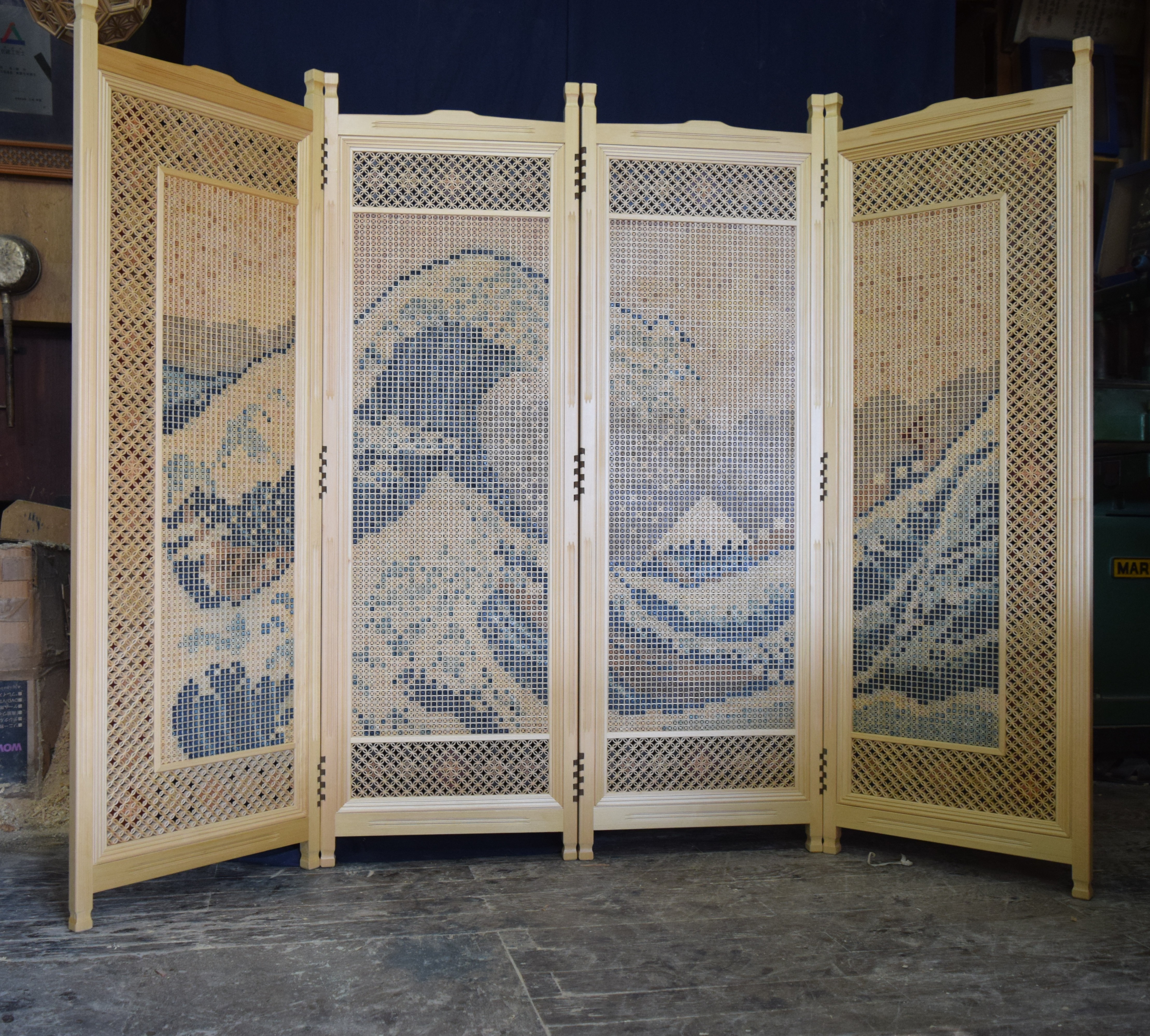 葛飾北斎「富嶽三十六景 神奈川沖浪裏」衝立